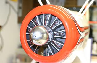 The dummy engine was detailed and painted using flat paint, the aluminum tubing in the kit, and some red wires to simulate spark plug leads.  