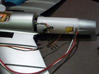 Name: P1000785.jpg
Views: 212
Size: 83.6 KB
Description: Thrust tube fitted.  You can see the extra heavy duty wire I used for the ESC battery cables.  Adds a little weight, but ensures voltage drop is minimised.