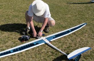A model is prepared for flight