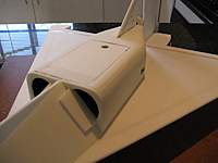 Name: b92.jpg
Views: 2582
Size: 39.6 KB
Description: Glue the intake splitter pieces in place, install the hatch and sand the fuselage corners round to 0.8� (20mm) radius.  Slots for the elevon servos were cut in the fuselage sides at this stage.