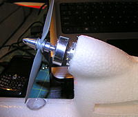 Name: Microdan 2505 installed (2).jpg
Views: 603
Size: 130.6 KB
Description: Microdan motor with 6x4 APC sport prop, 3 mm collet connected to 40 amp Hobbywing Pentium ESC.  Plumbers Goop used to glue mount in place.