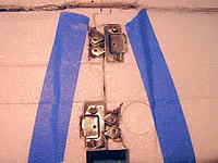 Name: 2 latches (3).jpg
Views: 734
Size: 304.7 KB
Description: Pair of Cabinet latches added to connect the wings.   Glued in place with medium CA.  Screws used to distribute the load in the foam.