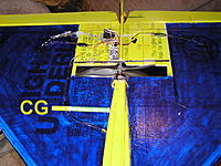 Name: underside with Guardian & Cg (1).jpg
Views: 31
Size: 308.4 KB
Description: Guardian is 6" behind CG.  Behind the prop slot in this delta.