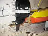 Name: Prinzess_10.jpg
Views: 82
Size: 79.7 KB
Description: Motor mounted to boat.  Notice steering link doubles as custom motor plate mounting bolt