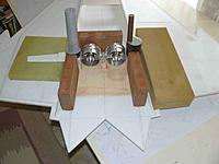 Name: P1030158.jpg
Views: 77
Size: 131.2 KB
Description: Balsa/ply wood laminated formers made up to hold both power units in place with initial 3 1/2 deg. up thrust set.