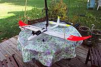 Name: hawksky.jpg
Views: 270
Size: 130.5 KB
Description: Hawksky with Turnigy 2200kv inrunner, 30amp volcano ESC, Dragonlink 9ch RX, Sunsky 1.2GHz 800mw VTX, homemade V antenna and 520 TVL sony 1/3". Camera only has pan ATM.