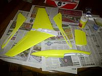 Name: Pretoria-20120819-00701.jpg
Views: 18
Size: 217.2 KB
Description: coat of yellow to seal "impurities" of foam then sanded off with 1000 grid sandpaper and gicev a coat of white