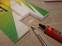 Name: DSC00041.jpg
Views: 211
Size: 278.3 KB
Description: Step 02b - with a fresh hobby knife cut a slit into the end of the wing in the area of the hinge large enough for the fiber hinge to "slide" into, test fit, pull out, coat with Welders and "slide" back in.
