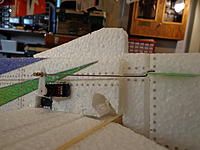 Name: DSC00220.jpg
Views: 179
Size: 162.5 KB
Description: Step 35b - Install the Rudder push rod. Second hole from the end on the servo horn, outer hole in the control horn if using the Twisted Hobbys' servos