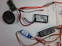 Name: Machine Gun Sound Module working receiver 2013-01-30 001.jpg
Views: 30
Size: 173.5 KB
Description: whole thing wired. JST between the 430mah 2s battery and the switch is the negative tap for the main battery