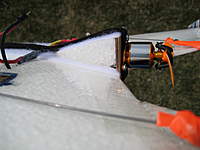 Name: IMG_3782.jpg
Views: 700
Size: 51.4 KB
Description: EPP foam motor mount from side with plywood motor mount and Velcro.  Notice the prop saver on the motor.