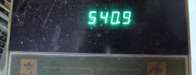 The scale shows the reading for the ballast used to obtain the C/G balance point.