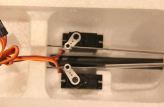 This is how the tail servos arrived with control rods that were a little long and needed trimming (at the servo) for my Standard Tail version.