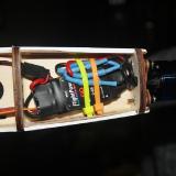 The ESC secured into the fuselage with two plastic straps, my modification.