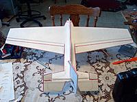 Name: 002.jpg
Views: 119
Size: 274.2 KB
Description: Widened the wing at the root and bigger tail feathers.
We hope to use separate servos in the ailerons and have flaps in this one......