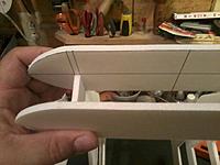 Name: Build 5.jpg
Views: 15
Size: 31.9 KB
Description: Horizontal stab, top and bottom, hot glued at align marks. This connection could use some beefing up.