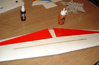 The precut wing slot for installing the carbon fiber spar along with filler strips and decals.