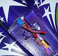 Name: battery position.jpg
Views: 67
Size: 151.8 KB
Description: Battery slid into flying position (foam in front, and just a bit of foam on side to hold in place)