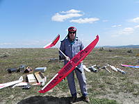 Name: DSCN0743.jpg
Views: 39
Size: 268.3 KB
Description: Thermal Day Sunday. This "Skipper" is Ready to fly his 19 0z. 70 inch,Red, Non competition Sail Plane, With Futaba 6 Meter Rock Bound Radio System. Specked out in a "Hat Sucker" for about 45 Minutes. Futaba Just Works!
