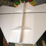 The keel is glued on the underside, aligned with triangles cut from scrap foam sheet.