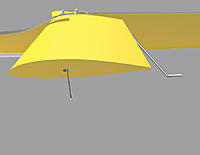 Name: monoline exit.jpg
Views: 35
Size: 85.2 KB
Description: Flattened tube carried monoline through the wing.  Note what's not here -- no hooks, crimps, loops or connectors. Nice aerodynamics.
