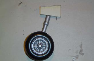  Closeup of one of the static landing gear legs after assembly into plywood box.