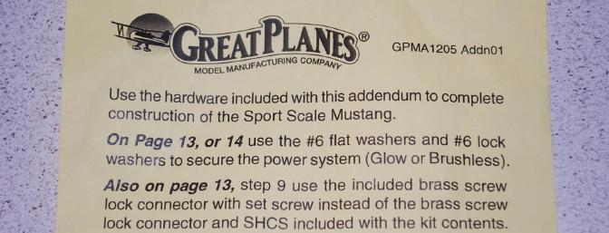 Included in the hardware was a manual addendum.