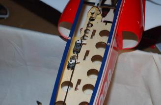 Here you see the nose gear steering servo and the elevator servo installed and ready for action.