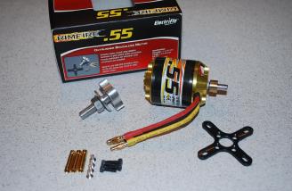 The Rimfire 55 brushless motor and included accessory pack.