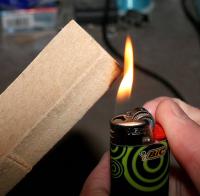 Name: mdf.jpg
Views: 396
Size: 117.4 KB
Description: Also did tests to ensure the MDF wouldn't ignite if heated with butane.  It was unable to sustain a flame even though it turned black.