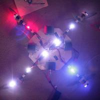 Name: quad_lights01.jpg
Views: 237
Size: 162.9 KB
Description: New lighting specifically 4 quad rotors has replaced the recycled T-Rex lighting.  Unicopter lights R no good on a quad.