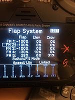 Name: 33778DC9-77CB-412A-B089-685E101AAE7F.jpeg
Views: 7
Size: 637.0 KB
Description: Flap System menu with Crow set for 31 percent spoileron.  This reduces stall situations and is good for taxi with cross winds.
