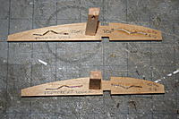 Name: TTRIBTEMPLATES.jpg
Views: 455
Size: 302.4 KB
Description: Ply upper and lower wing rib templates with pins fitted which protrude 1/16" through ply and balsa "handles"