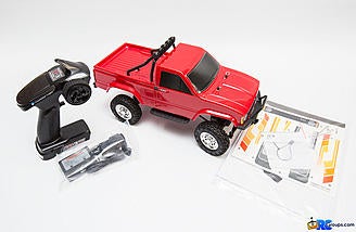 Here's all that's included with the HiLux: a fully built truck, 2.4GHz transmitter, Li-Ion battery and charger, decals, a few small tools, and an assembly manual.