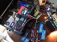 Name: full-run.jpg
Views: 15547
Size: 272.3 KB
Description: I'm maxing out my charging - PL8 charging 6S at 40A (1000W), the Junsi running my homemade discharger at 350W. The PSU putting out 53A