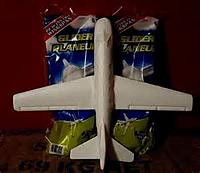 Name: AirBanditSkyGlider5.jpg
Views: 103
Size: 9.7 KB
Description: Another example of different packaging for the same small foam glider toy.  You can also see how thick the rudder is and make out the flat spot on the leading edge.