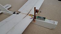 Name: Wings on Fuselage.jpg
Views: 64
Size: 424.2 KB
Description: Completed wing on fuselage.
Battery moved aft to correct forward CG.
Hmm . . . .   should I expand the battery trench?