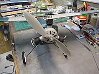 Name: IMG_3262.jpg
Views: 423
Size: 230.7 KB
Description: A dummy WWI era 3 cylinder Radial Engine, hides electric motor. Crankcase front spins with propeller and has cooling air holes that are very effective.