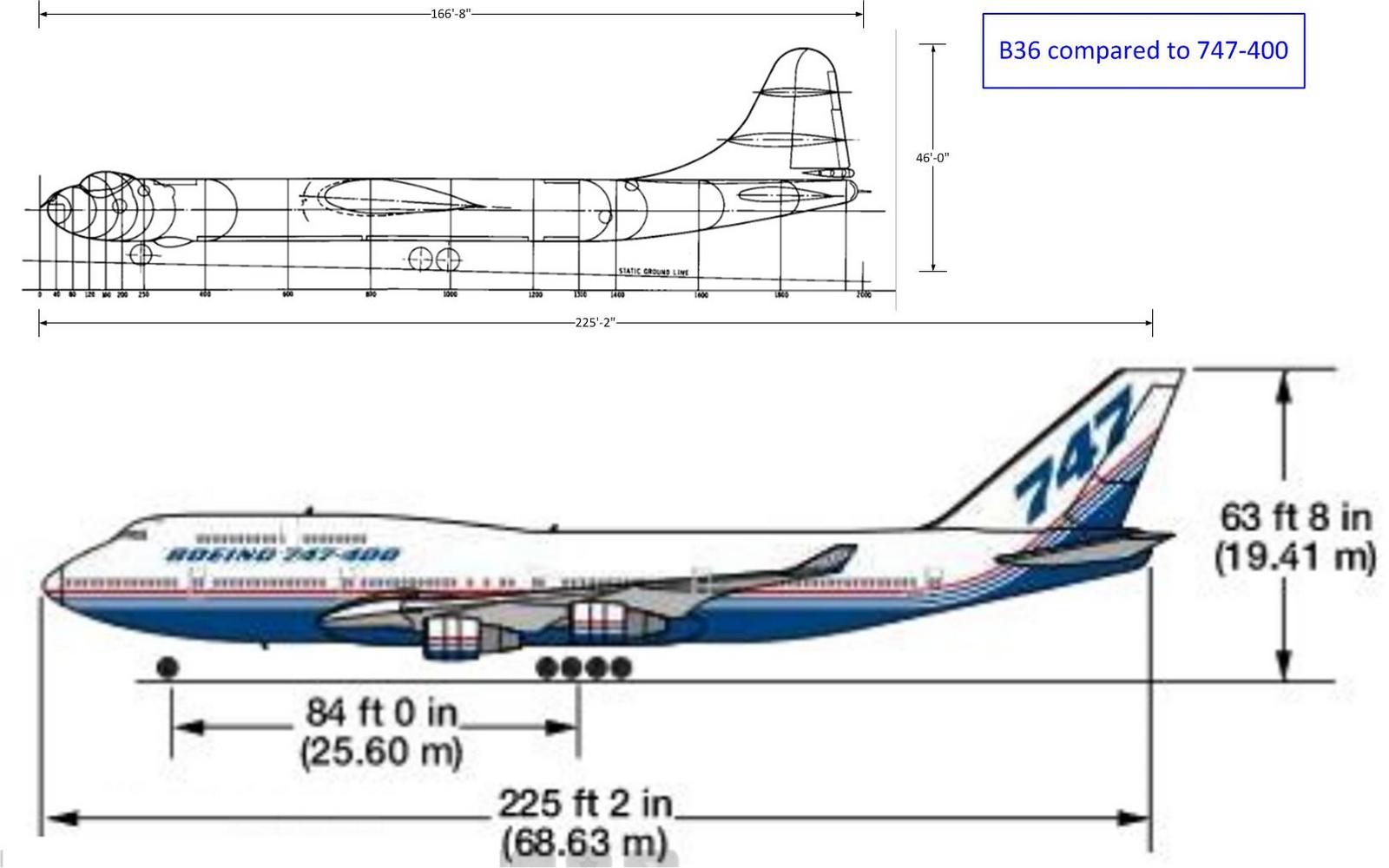 B36 vs 747-400 (747 is much bigger). 